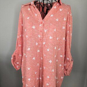 Women's Coral 3/4" Sleeve V-Neck Shirt Size XL